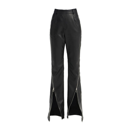 TINY IN zippered flared floor-length leather high waist pants -KON