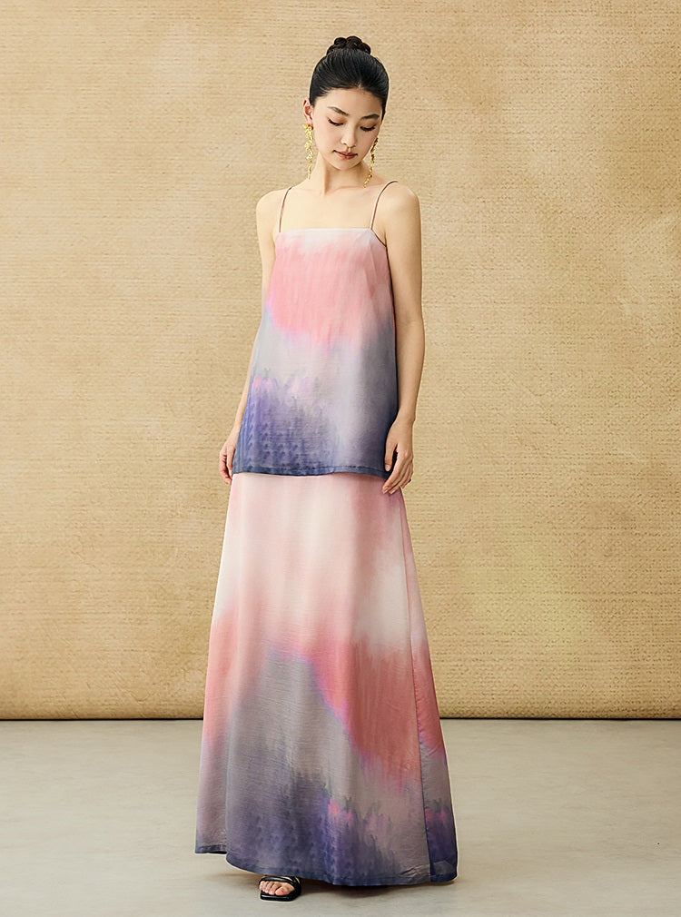 HECO Chinese Style Smudge Human Silk Camisole Cool and Breathable Seaside T - PALM.