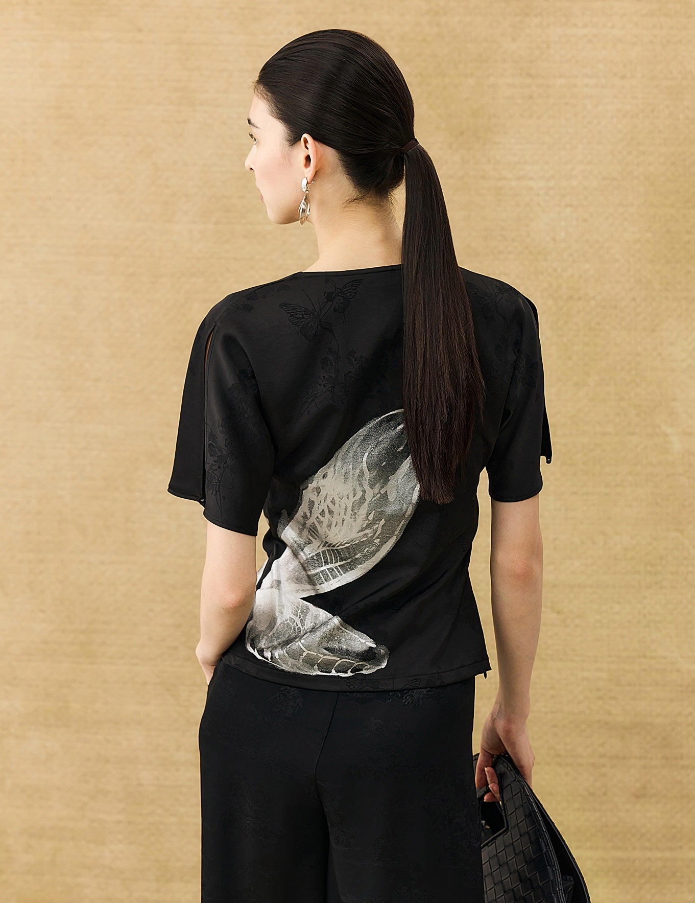 HECO Chinese Art Butterfly Print Swing Neck T-Shirt Waist Slim Top - CONJOR .