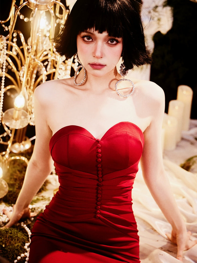 DOLLY Elegant Sleeveless Slim Fit Pleated Waist Hip Wrap Short Party Dress-DELIAH