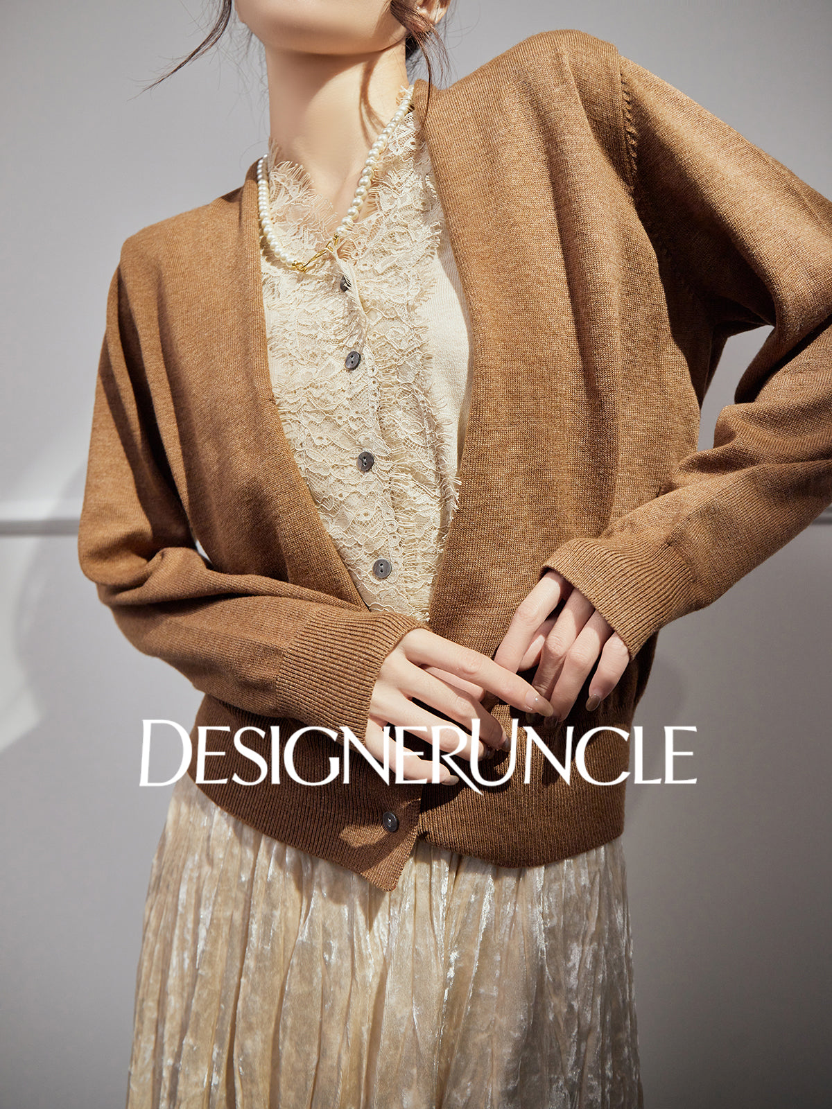 DGU |Caramel Knitted Sweater Silk Fashion Retro Design Light Luxury Niche Top - Josephina.