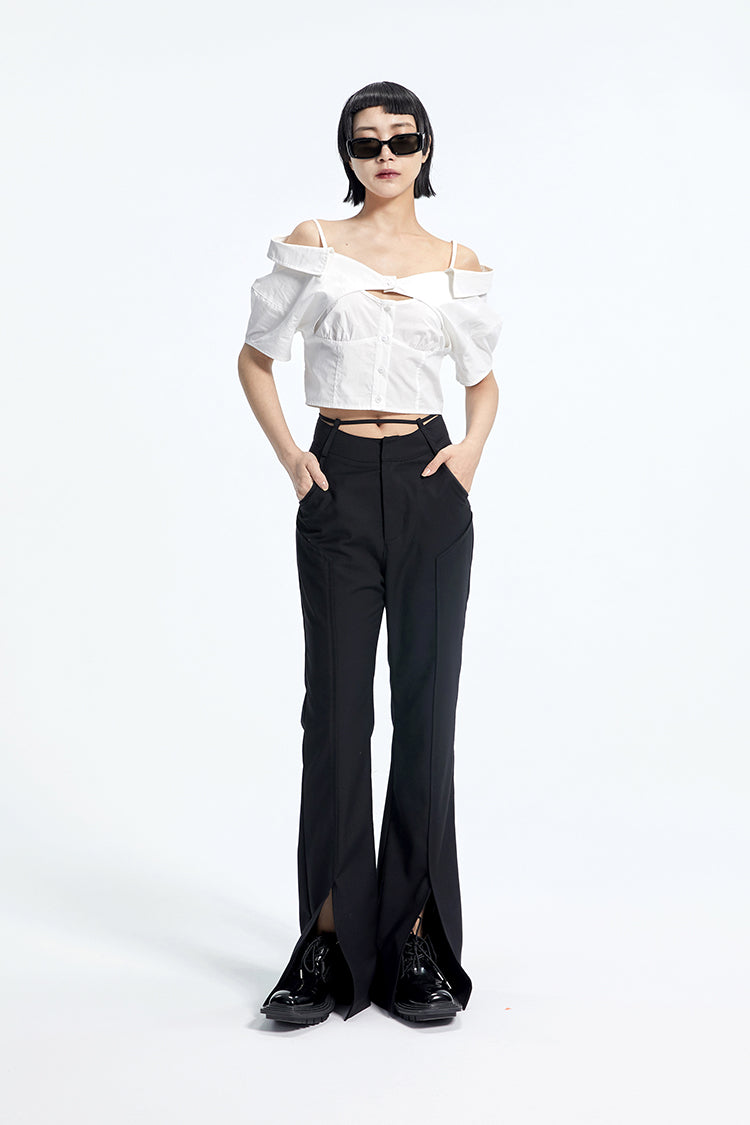 TINY IN Black Curved Flared Women's High Waist Trousers - CAMA