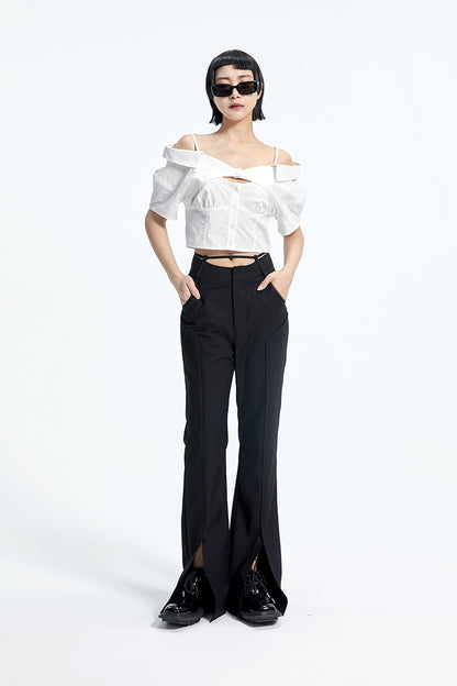 TINY IN Black Curved Flared Women's High Waist Trousers - CAMA
