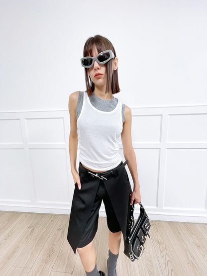 ANNAKIKI Casual Underwear Pleated Twill Simple Medium Pants-ROXIANNA