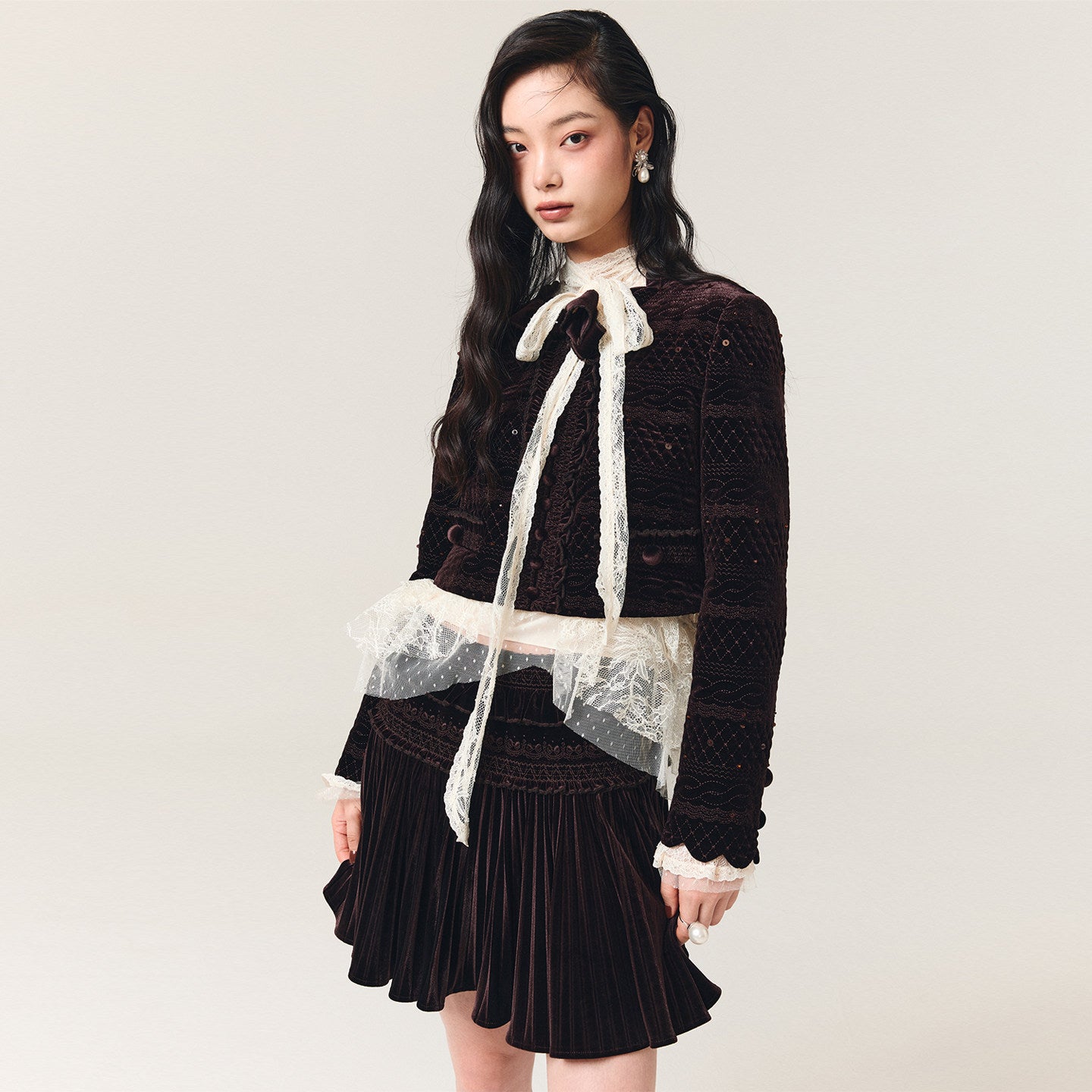 FAME A-shaped silhouette embroidered pleated skirt - LUCAS
