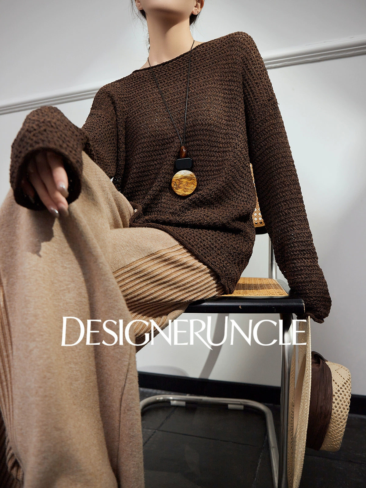 DGU| Hollow loose knitted long sleeves lazy style niche design pullover sweater - TEST.