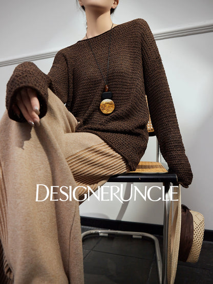 DGU| Hollow loose knitted long sleeves lazy style niche design pullover sweater - TEST.