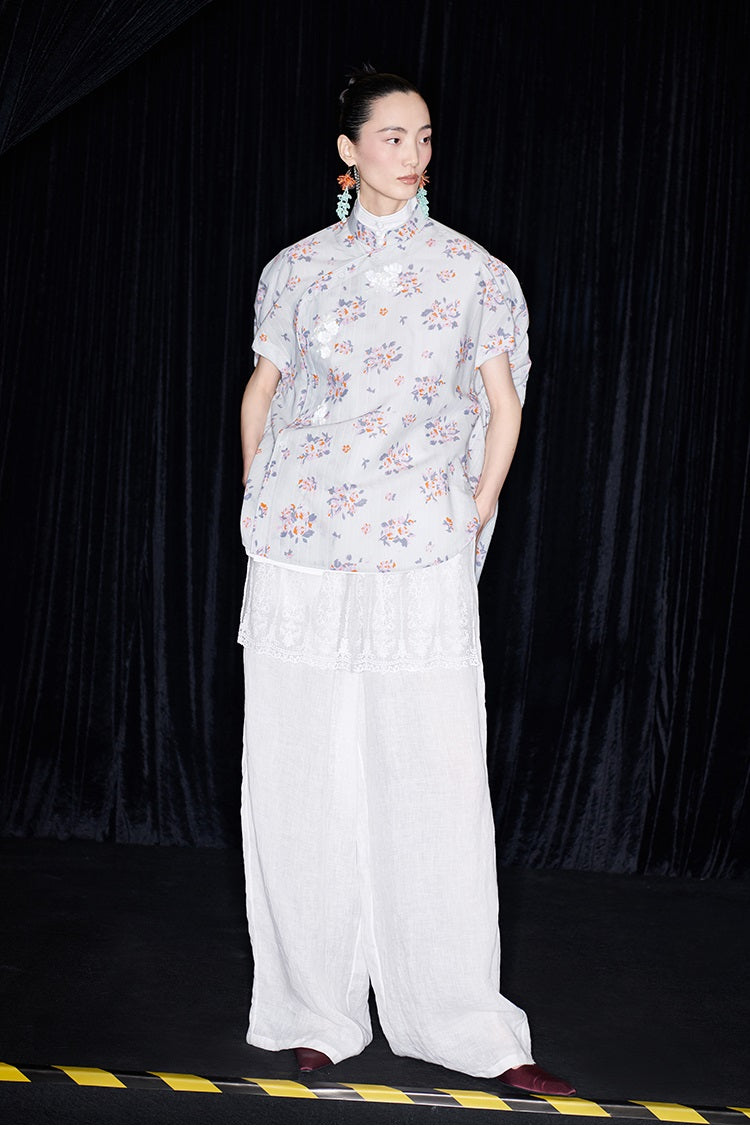 M essential Mackay designer Zen linen layered lace elasticated waist loose trousers - ZING.