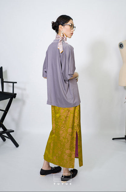 TUYUE lilac purple turtleneck silhouette short-sleeved T-shirt- JAQUE.