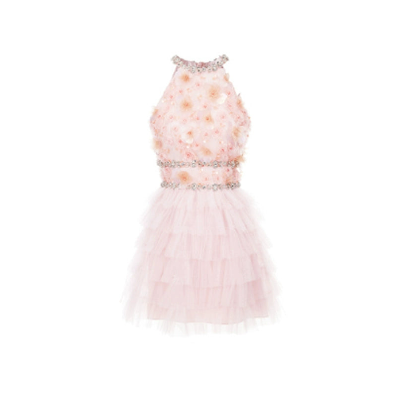 Wardrobes by Chen Luxury Couture Sleeveless halter layered party Dress- Nuni