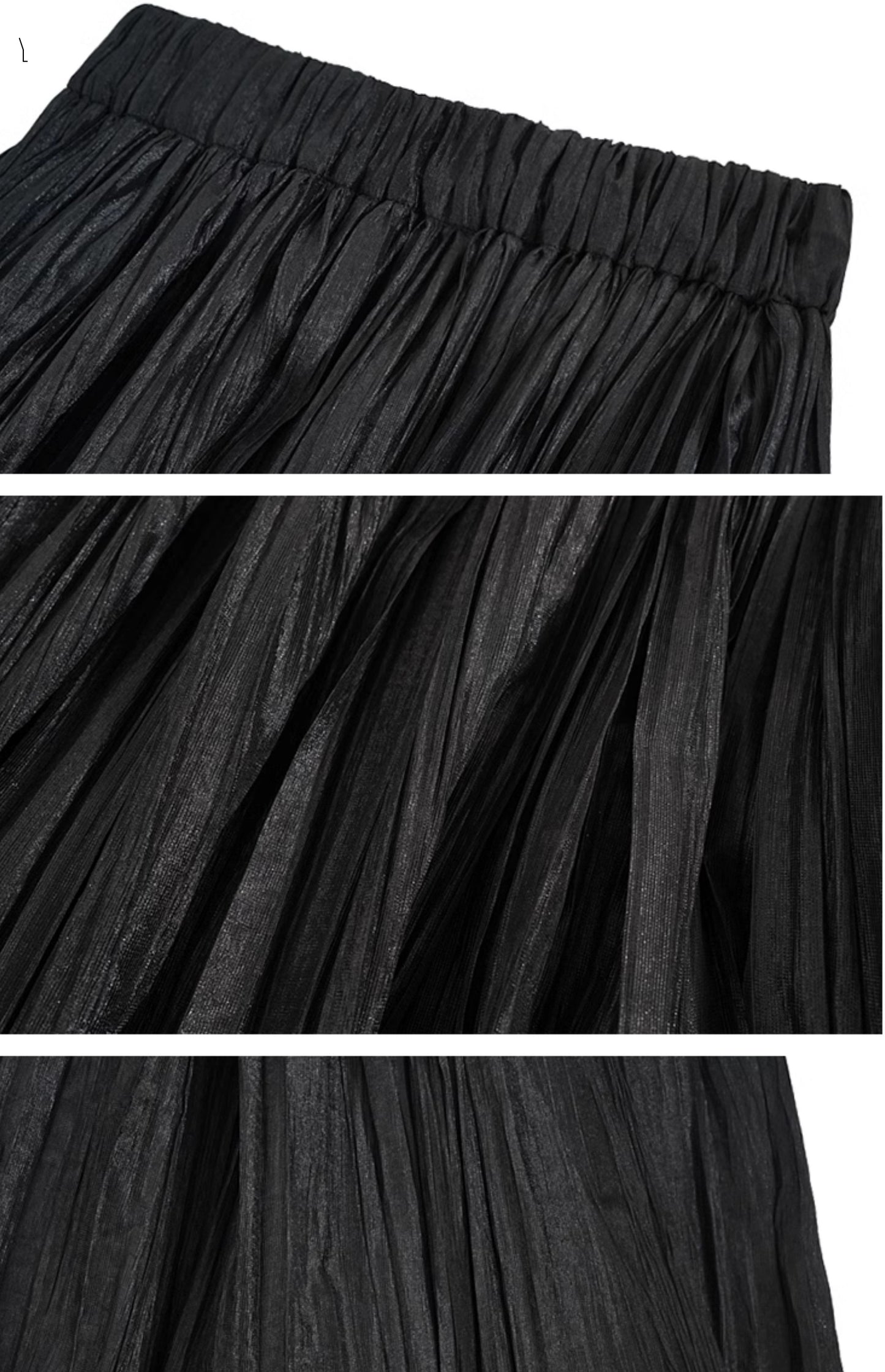 HECO striped texture swing high waist black green women's long skirt - muse.