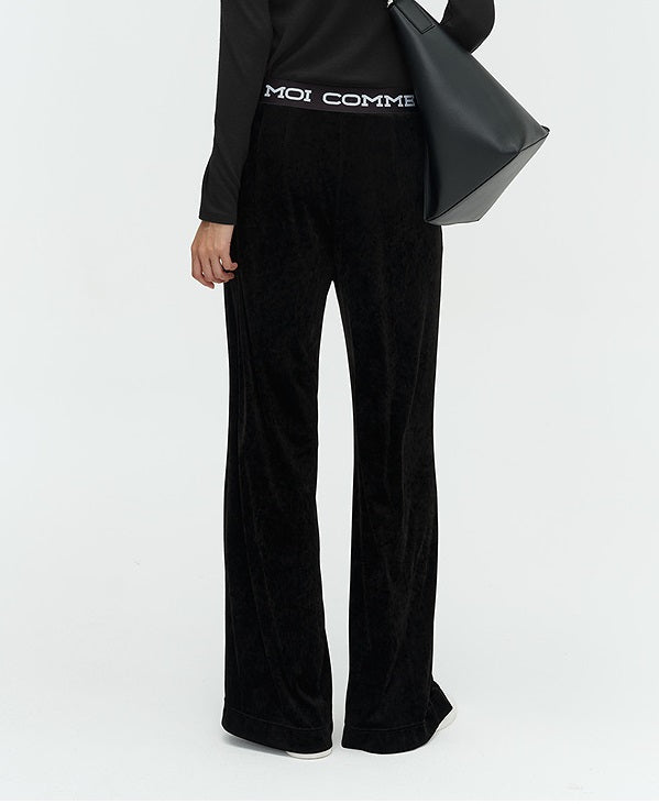 COMME MOI Lu Yan designer new women's velvet acetate logo wide-leg pants - FEEL.