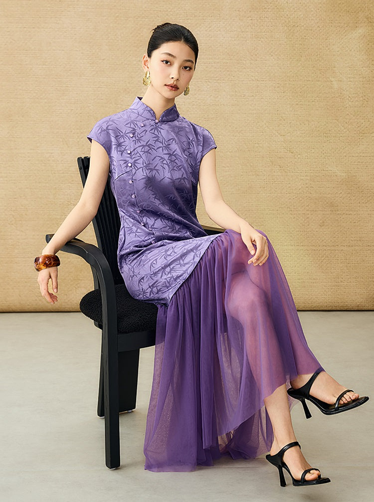 HECO Chinese Modified Diagonal Stand-up Collar Cheongsam ress- OWEN.