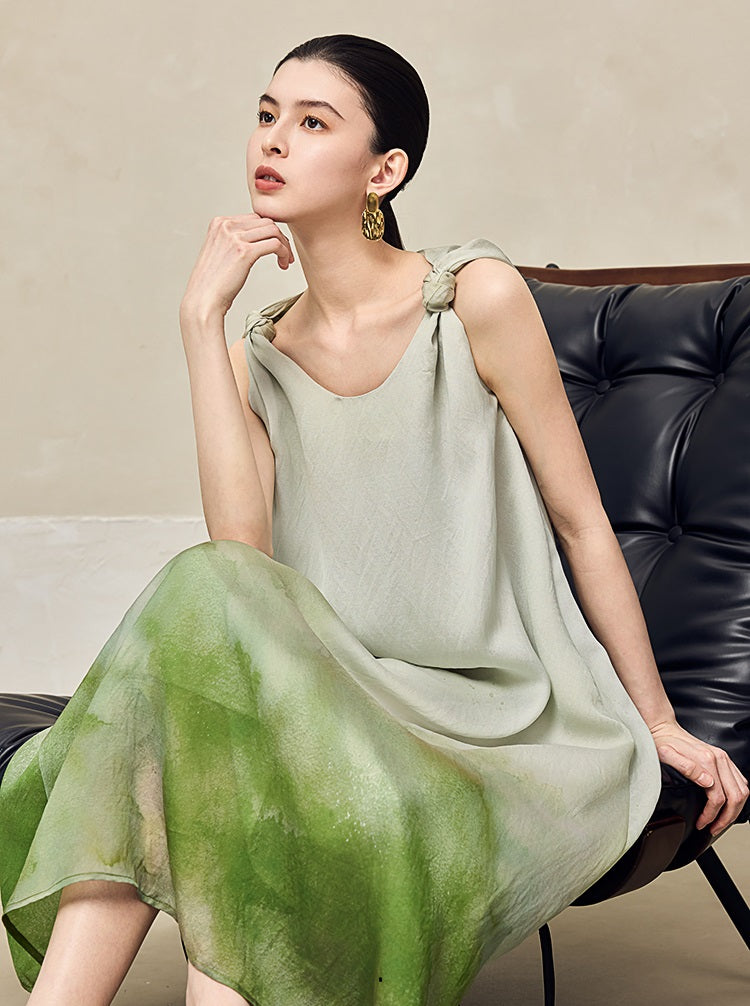 HECO Ink Dye Twisted Chiffon Slip Midi Sleeveless Dress Women - CARRY.