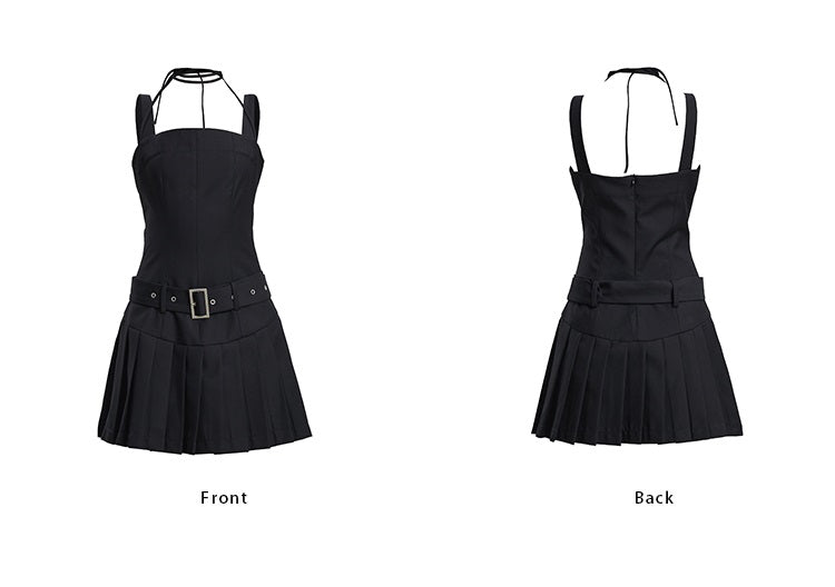 TINY IN women's summer pleated little black slip dress -PIPE