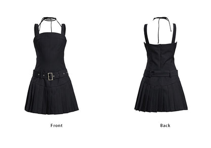 TINY IN women's summer pleated little black slip dress -PIPE