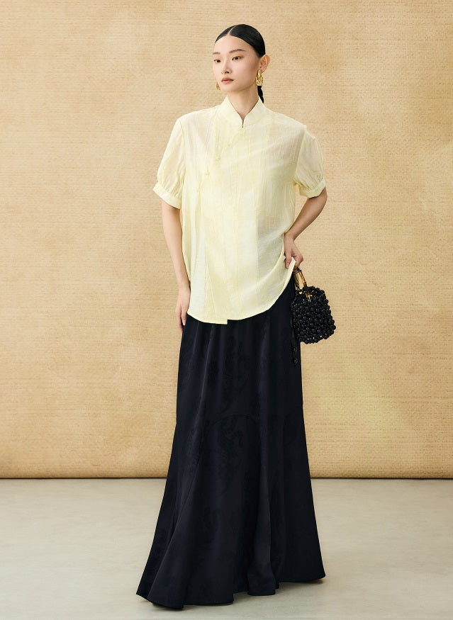 HECO Chinese style jacquard bubble summer silk cross-body top - PERFECT .