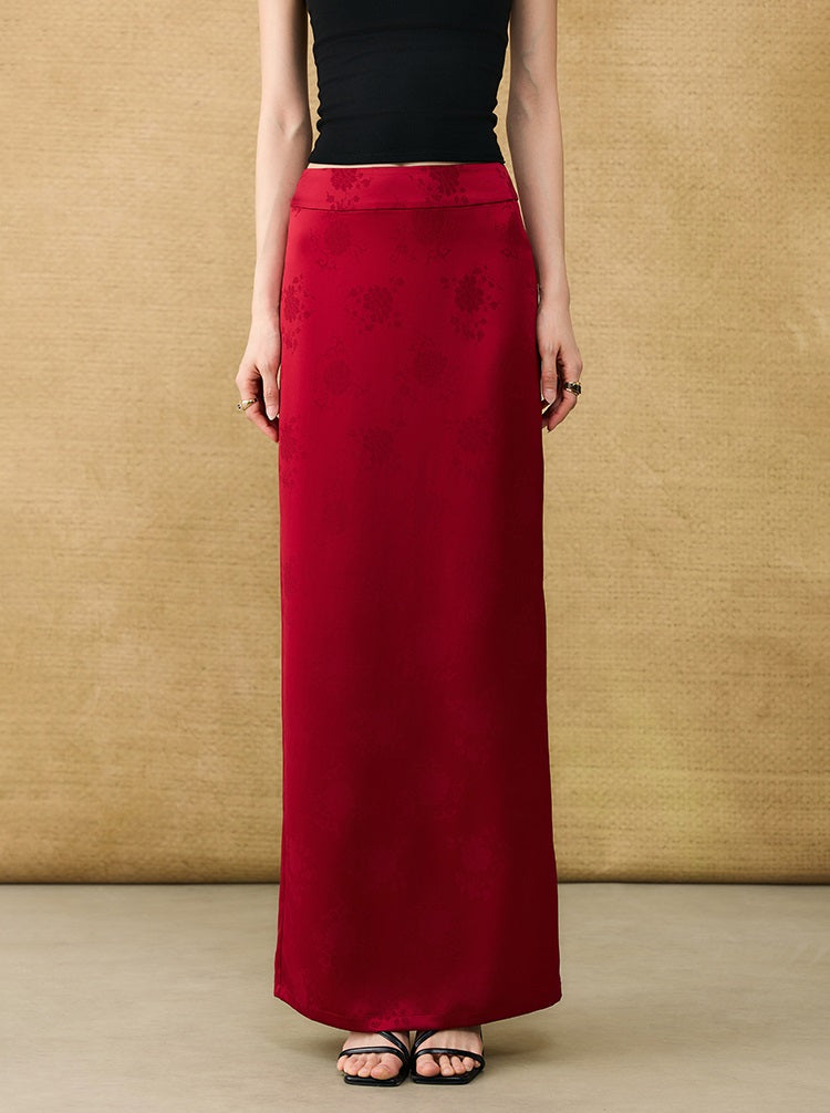 HECO Chinese acetate jacquard women's cool flesh covering elegant skirt - DATE.