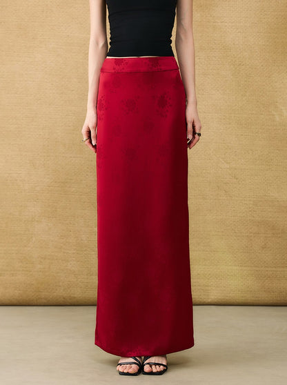 HECO Chinese acetate jacquard women's cool flesh covering elegant skirt - DATE.