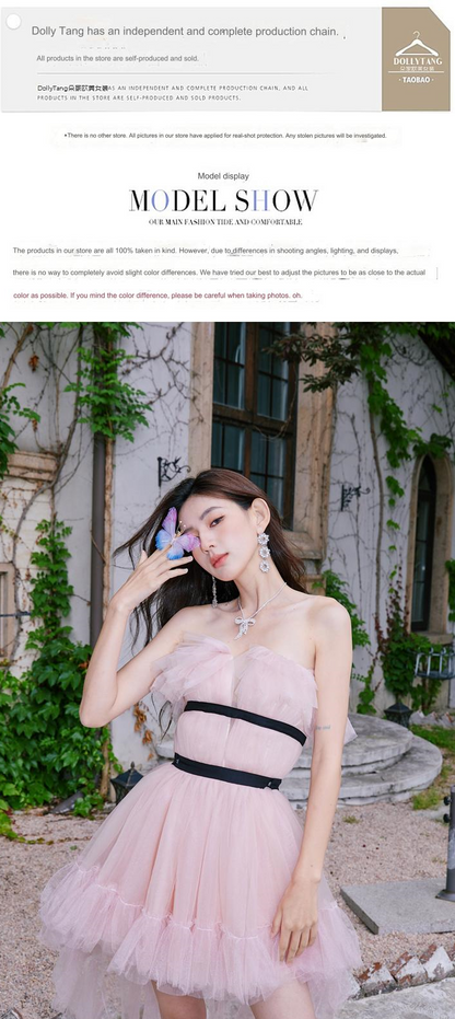 DOLLY High End Pink Sleeveless Mesh Puffy Tutu Trail Birthday Dress-ISIDORA