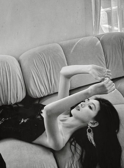 DOLLY Elegant Black One Shoulder Sequin Tube Top Short Feather Party Dress-MAVIS