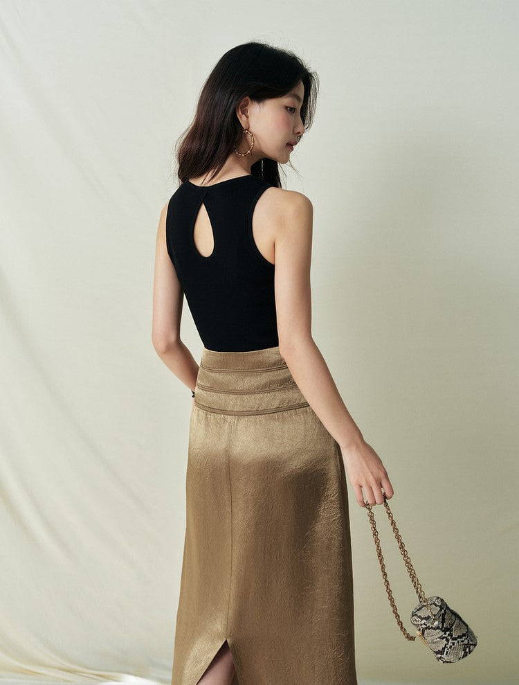 SUSHE Light Chinese acetate scratch satin high waist long skirt female -JESSICA