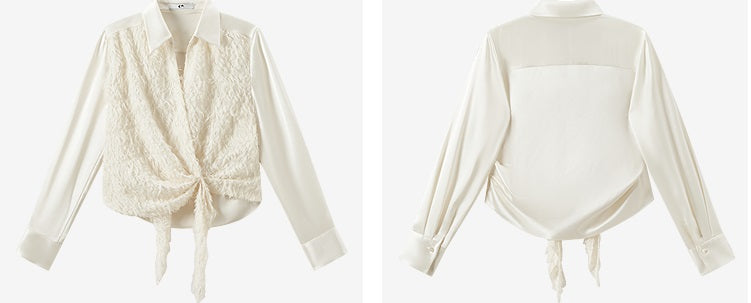 COMME MOI summer women's short texture stitched satin shirt - VIOLET.