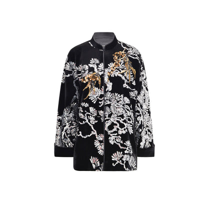 M ESSENTIAL Ma Kai designer embroidery bamboo stand-up collar jacket - JESU