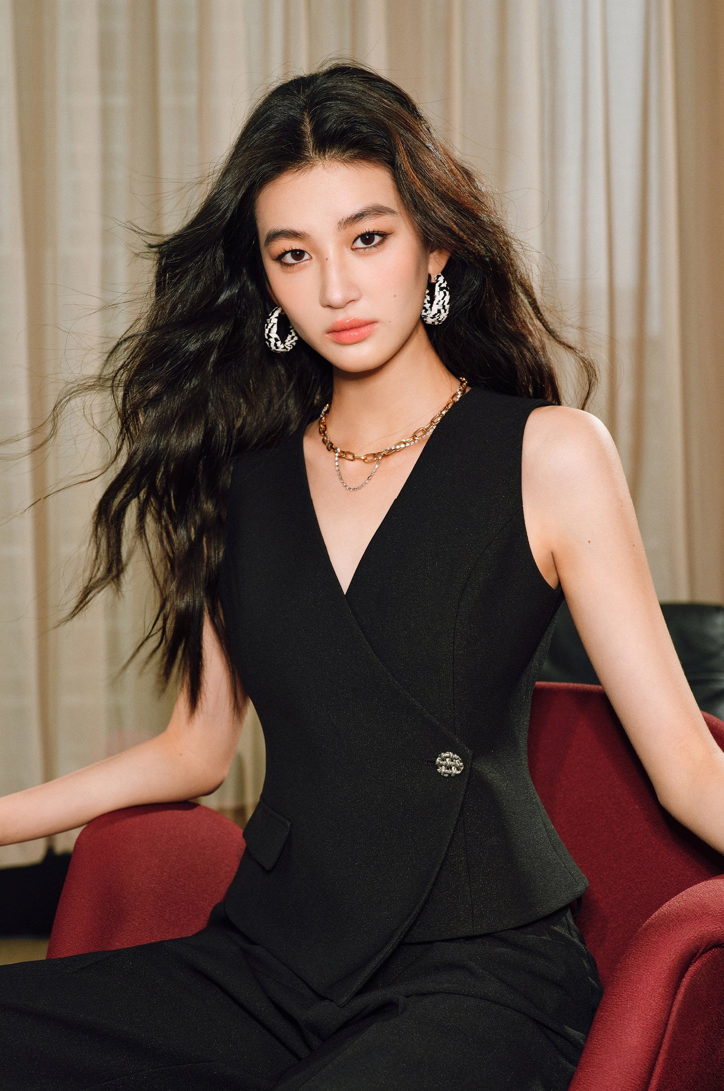 WANGXO | Cool Skin-Friendly Slanted Vest & Single-Pleated Trousers Elegant Suit- VEDA
