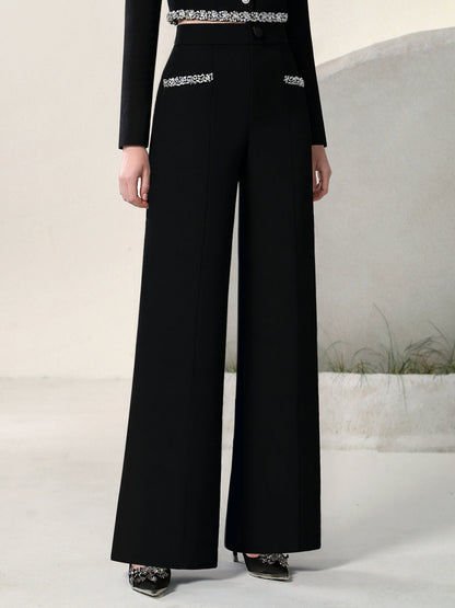 CHECOCRE celebrity style suit fashion diamond chain top high-waisted straight-leg pants - ECHO.
