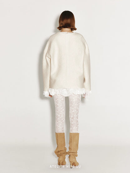 ATELIER MISS LU Fall/Winter Sheep Wool Texture Slightly Sheer Leggings - NARCISSA