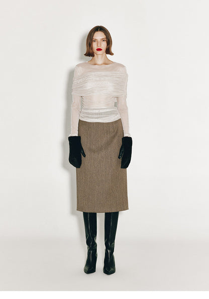 AtelierMissLu Fall/Winter Sheep wool high-waisted straight skirt - ANGEL.