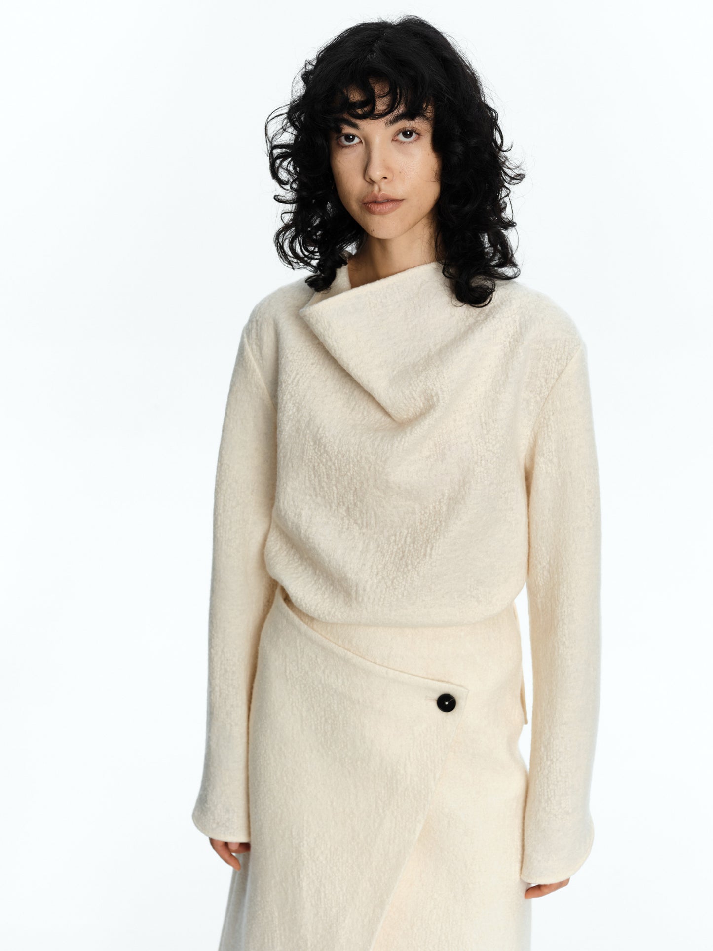 SERRER Off-white textured stacked collar wool top - RIMA.