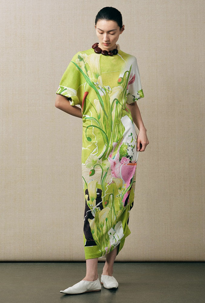 ZHUCHONGYUN flower love paper print crew neck dress-LUBBOCK.