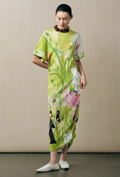 ZHUCHONGYUN flower love paper print crew neck dress-LUBBOCK.