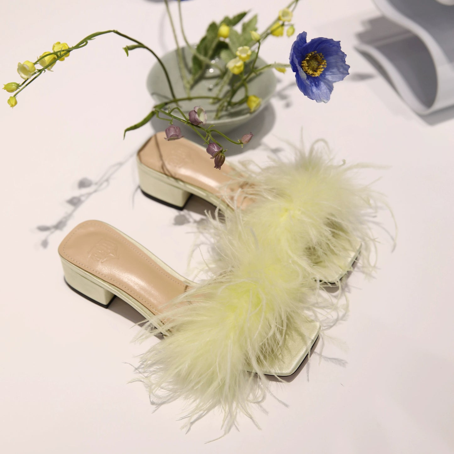 B-FEI Soft feather sandals Lace-up square heel -HANK.