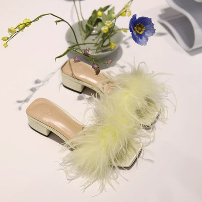 B-FEI Soft feather sandals Lace-up square heel -HANK.