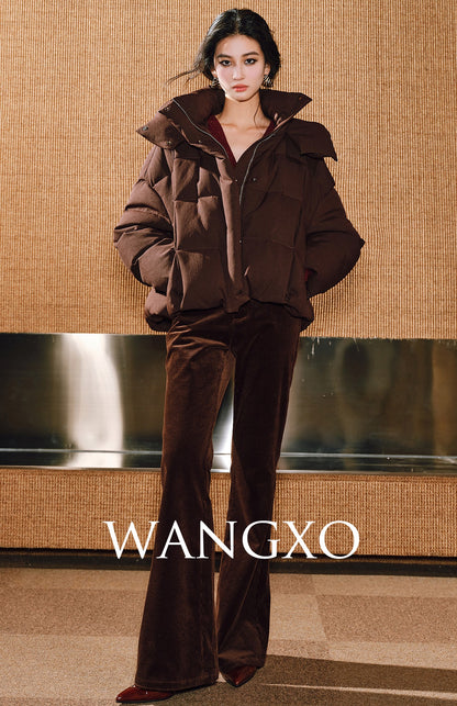WANGXO | Lock-Temperature Hollow Yarn Hooded Short Down Puffer Jacket - VILA.
