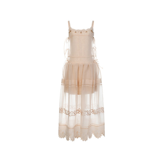 FAME drapery nail bead organza slip French maxi dress - ELIJAH