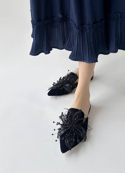 B-FEI feather embroidery women's French semi-support mule -STEWARD.