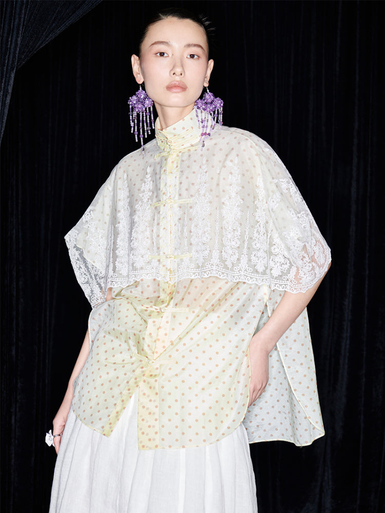 M essential Mackay designer polka dot silk cotton Chinese short-sleeved shirt - SILVER.