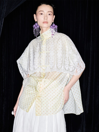 M essential Mackay designer polka dot silk cotton Chinese short-sleeved shirt - SILVER.