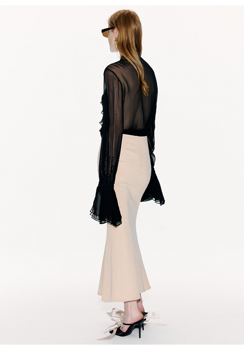ATELIER MISS LU Crossover Tie Design Front Slit Fishtail Maxi Skirt - MARTIN.