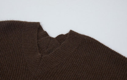 ZHUCHONGYUN V-neck sweater yak velvet knitted top--ERINA.