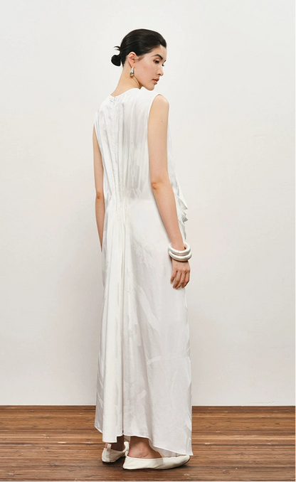 ZHUCHONGYUN White Dark Texture Pleated Sleeveless Dress-KATAKURI.