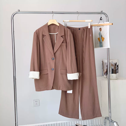 PIAOIN Premium Casual Linen Blazer Women's Versatile Straight Wide-leg Pants ALEXANDRA