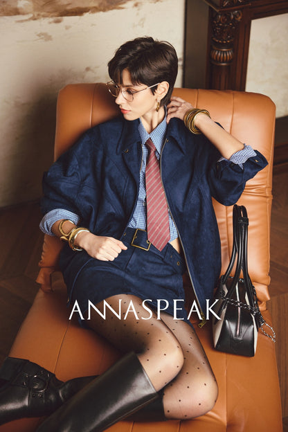 ANNASPEAK ROSSO Red Label Eco-Friendly Leather Heavy Jacket Skirt Set-GHUGH.
