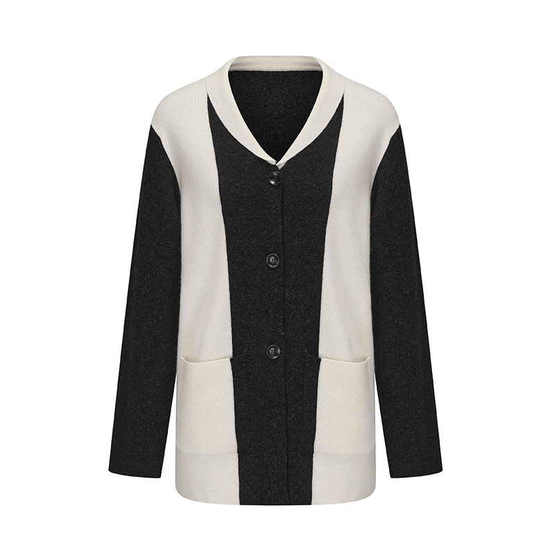 ATELIER MISS LU Geometric Contrast Cashmere and Wool Blend Cardigan - CLOVE