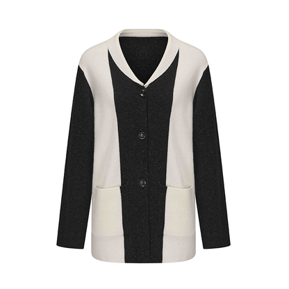 ATELIER MISS LU Geometric Contrast Cashmere and Wool Blend Cardigan - CLOVE
