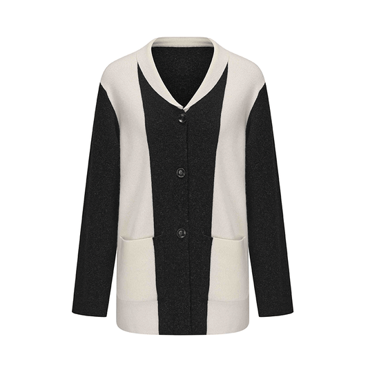 ATELIER MISS LU Geometric Contrast Cashmere and Wool Blend Cardigan - CLOVE